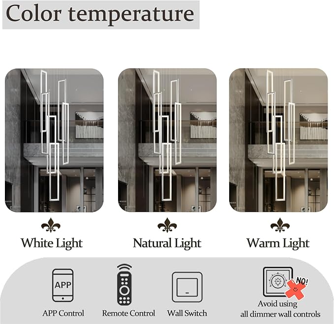Flashing God Modern Chandelier,Silver Chandelier with 6 Ring Led Foyer Chandeliers,Larger High Ceiling Chandelier for Living Room,Square Chandelier for Entryway Staircase LED Dimming 2700k-6001k