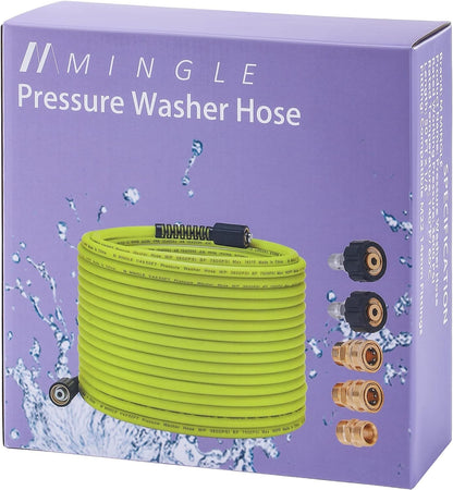 M MINGLE Pressure Washer Hose 50 FT x 1/4" - Replacement Power Wash Hose with Quick Connect Kits - High Pressure Hose with M22 14mm Fittings - 3600PSI