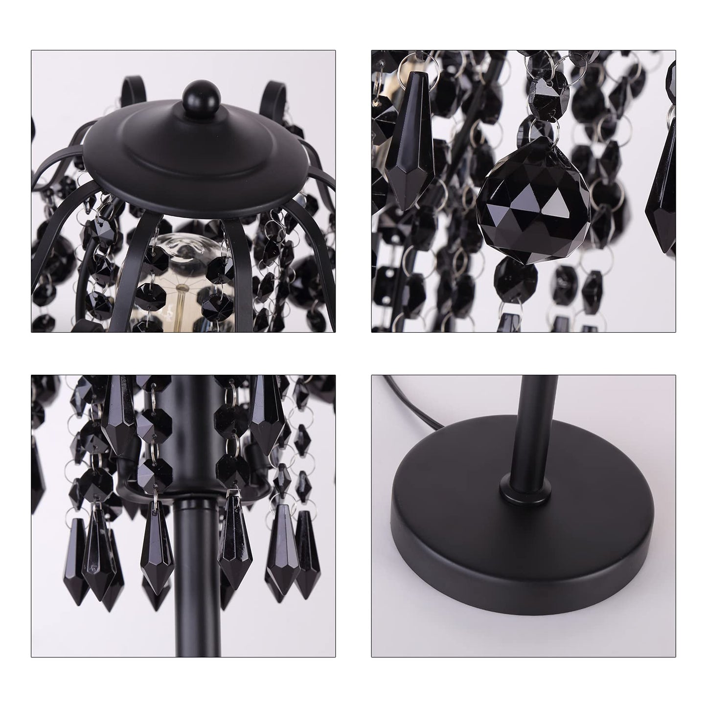 MEIXISUE Small Black Crystal Bedside Table Lamp End Table Lamp Nightstand Lamp Desk Lamps for Bedroom Living Room H20.4'' W12 1-Light E26