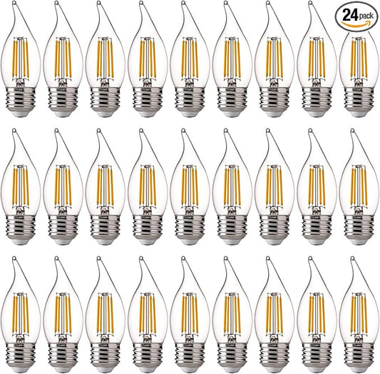 FLSNT LED Candelabra Light Bulbs E26 Base, 60 Watts Equivalent Dimmable LED Chandelier Light Bulbs, 2700K Soft White, 24 Pack UL,CA65 Listed.