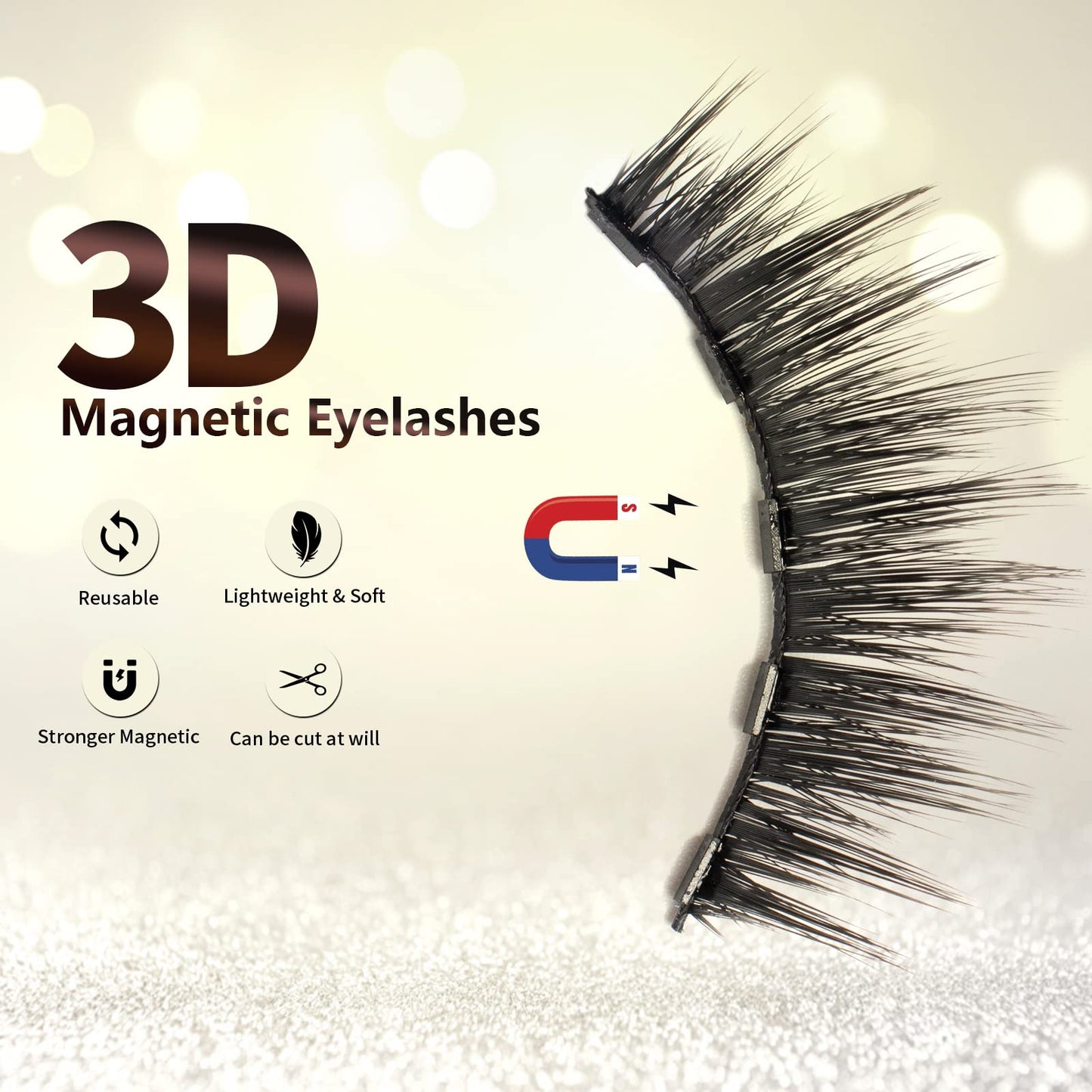 Magnetic Eyelashes Kit, 3D Reusable Magnetic False Eyelashes with 2 Tubes of Magnetic Eyeliner & Tweezers - Easy to Use, Black, Natural Look