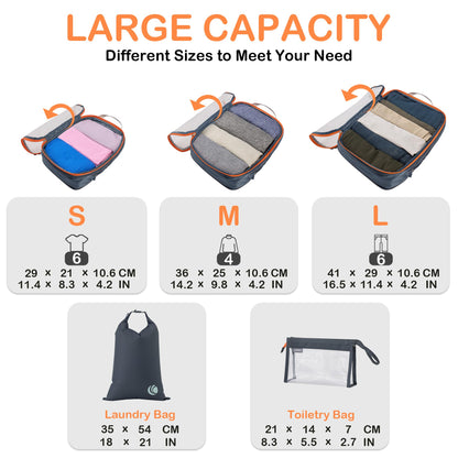 Cipway Compression Packing Cubes, See Through Mesh Luggage Organizer Bags, Travel Essentials for Carry on Suitcase with Laundry Bag and Clear Toiletries Bag（6Pcs,Grey）