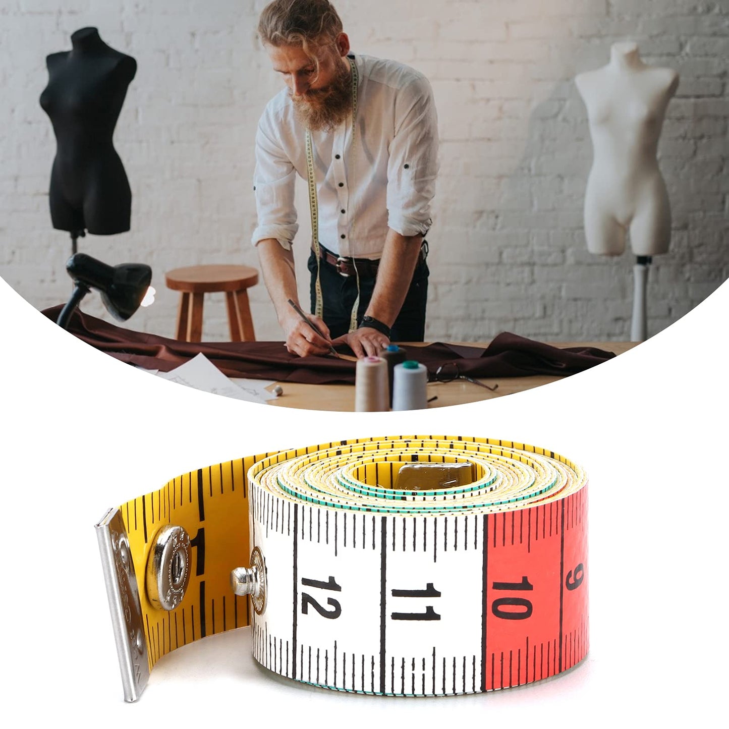 WQAPVHBG 2 Pack Soft Tape Measure, 60in Double Scale Cloth Tape Measure for Sewing, Plastic Flexible Measuring Tape with Snap Button and Clear Color Marking for Body Measurements