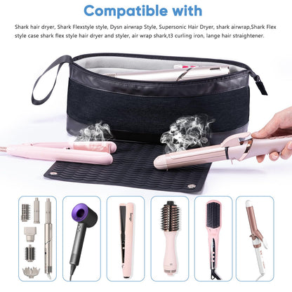 Large Hair Tools Travel Bag with Iron Mat - 2in1 Hair Tools Organizer for Hair Dryer Brush, Flat Irons, Straighteners, Curling Irons, Hair Bag, Makeup Bag, Cosmetic Bag for Travel Essentials