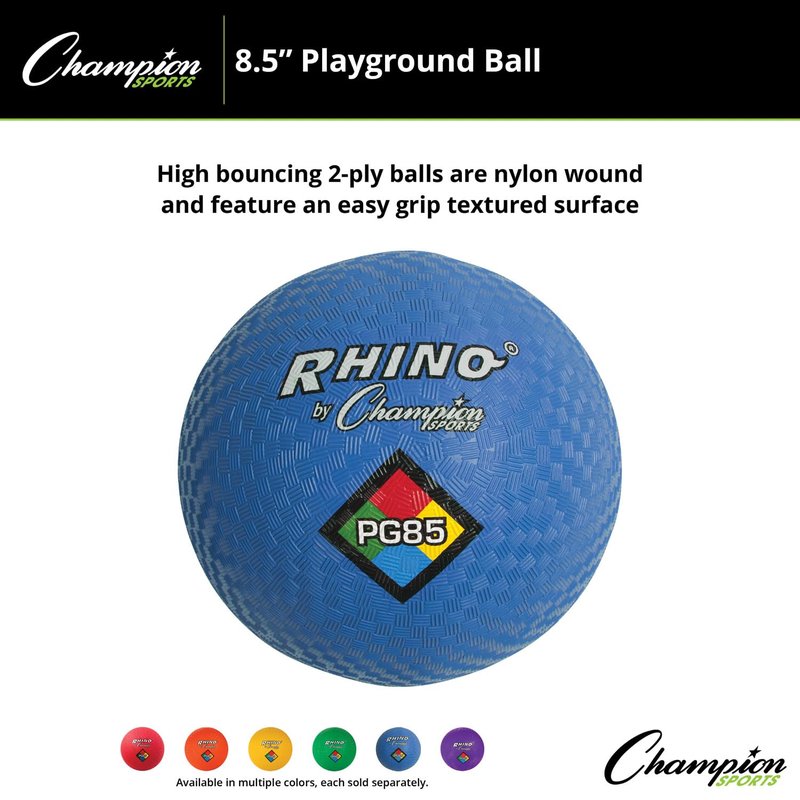 Champion Sports Rhino Playground Balls 8.5" D - Two Ply,Nylon Wound,Blue,(Pack of 2)