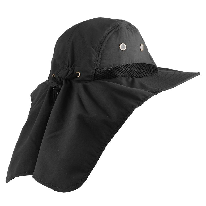 Falari Outdoor Sun Hat, Wide Brim with Neck Flap, Safari Hiking Gardening Fishing Hat - Black