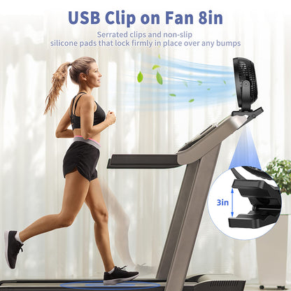 ATEngeus USB Desk Fan, Rechargeable Portable Fan, 8-Inch Clip on Fan, 10000mAh Stroller Fan, 4 Speeds Strong Airflow, 720° Rotation, with Sturdy Clamp, Suitable for home, office and stroller