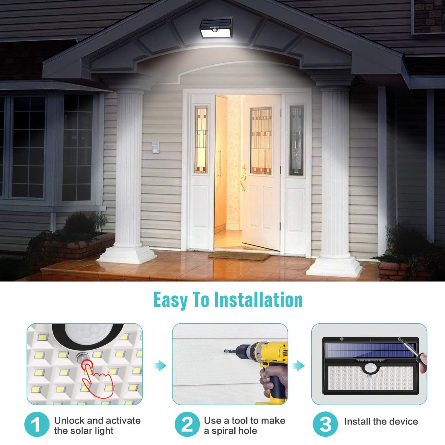 HETP Solar Lights Outdoor, Upgraded 78 LED Solar Motion Sensor Security Lights - Solar Powered Lights Waterproof Wireless Wall Lights Solar Lamps with 3 Intelligent Modes for Outside(2 Pack)