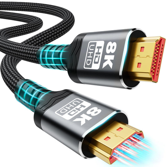 10K 8K HDMI Cable 2.1, Available 1.5FT, 3.3FT, 5FT, 6.6FT, 10FT, 13FT, 16FT, 20FT, 25FT Lengths for Selection,Ultra High Speed HDMI Cables Braided Cord 48Gbps, 8K@60Hz /4K@120Hz, HDCP 2.2&2.3
