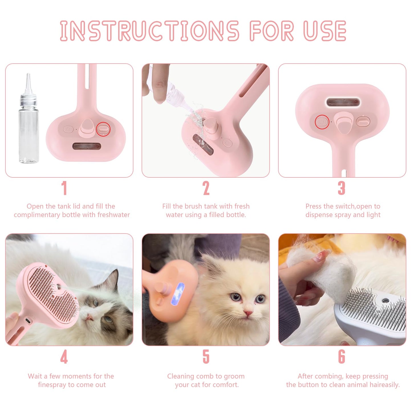 3 in 1 Cat Steam Brush - Pet Spray Hair Removal Comb for Shedding & Grooming - Water Brush for Cats Dogs - One-Click Release Button - Steam Brush for Dogs, Pet Steam Brush for Dog