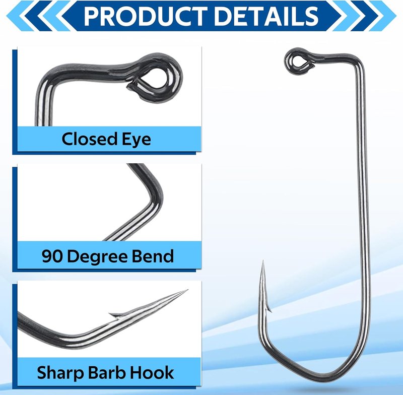 SILANON 90° Aberdeen Jig Hooks Kit - 125pcs High Carbon Steel Fishing Hooks for Saltwater & Freshwater | Sizes 1/0-5/0