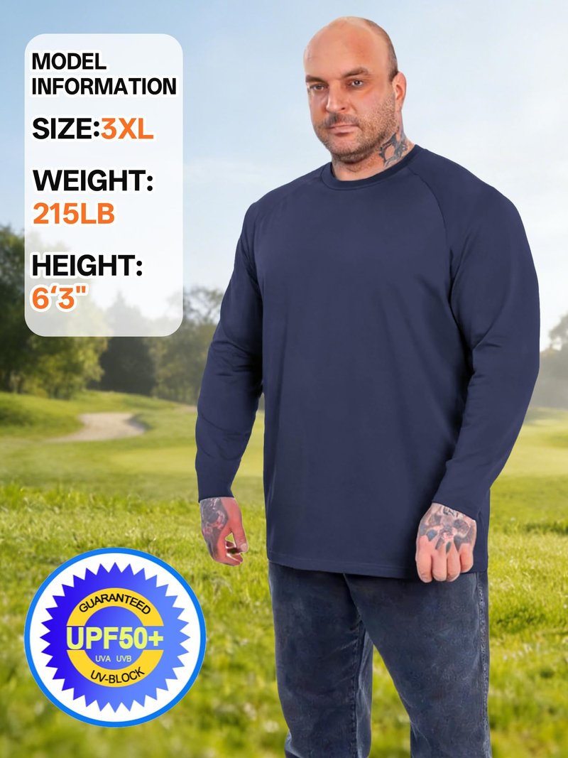 ZITY 3 Pack Mens Long Sleeve T Shirts Crew Neck Tee UPF 50 Sun Protection Moisture Wicking for Hiking Fishing Workout Gym Running
