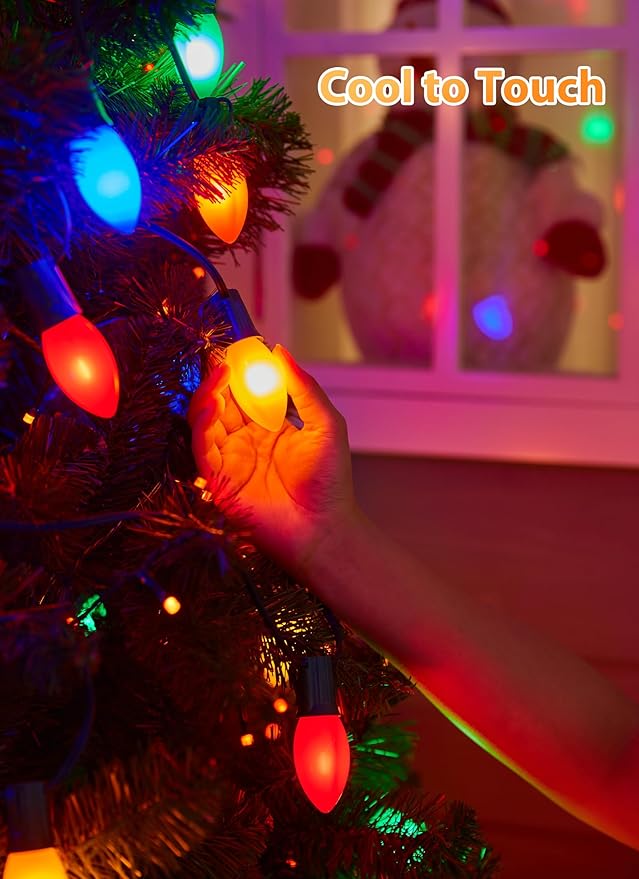 Vintage C9 LED Christmas Lights Outdoor, 200 Feet String With 100 Shatterproof Bulbs, Waterproof Connectable Tree Lights for Outside Roofline Patio Xmas Decorations, Multicolor