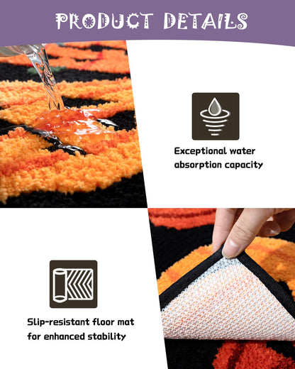 DEXDE Fall Halloween Bathroom Rugs Fun Pumpkins Bath Mat for Autumn Harvest Thanksgiving Home Decor, Soft Non-Slip Carpet for Hallway Bedroom Bathroom Kitchen Entryway, Orange Yellow 20x32