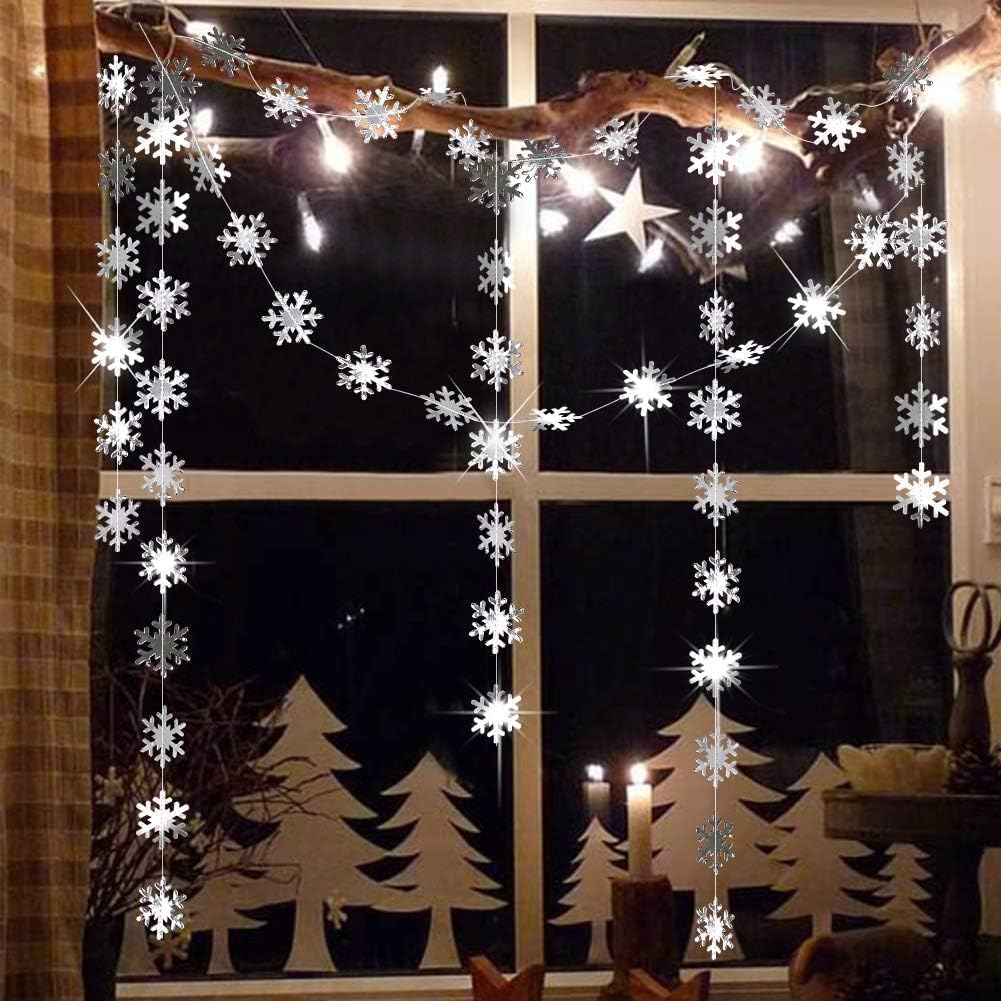 Cheerland Clearance Silver Snowflakes Decorations Garland for Winter Hanging Decoration Winter Wonderland Christmas Onederland Office Dorm Holiday Bridal Shower Ceiling Decor Xmas Backdrop Baby Shower