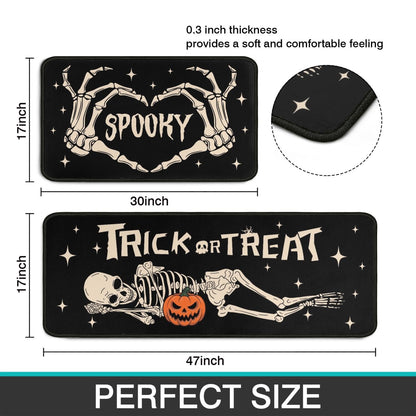 Ghroiep 2 Piece Halloween Kitchen Decor Rugs Set,Skeleton Kitchen Rugs and Mats Non Skid Washable Absorbent Kitchen Accessories Decoration Floor Mats 17"x47"+17"x30"