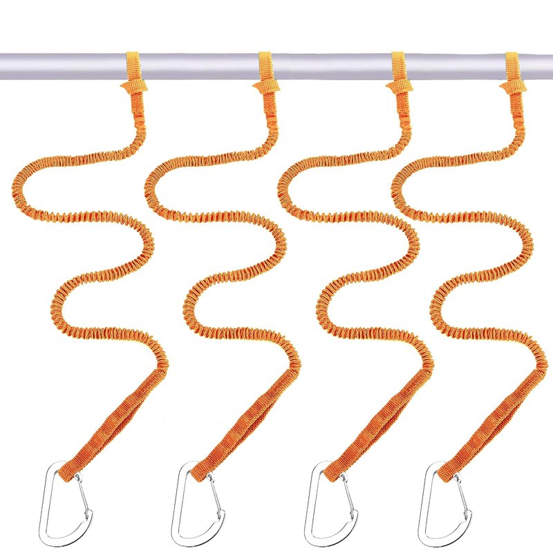 MOOCY Kayak Paddle Leash, 3-7 ft Stretchable Strap Lanyard for SUP, Canoeing, Fishing Accessories - Secure Bungee Rod Holder Tether(Orange, 4 Pack)
