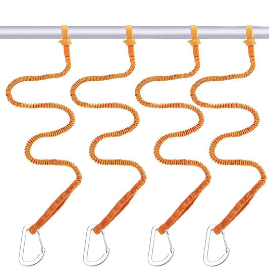 MOOCY Kayak Paddle Leash, 3-7 ft Stretchable Strap Lanyard for SUP, Canoeing, Fishing Accessories - Secure Bungee Rod Holder Tether(Orange, 4 Pack)
