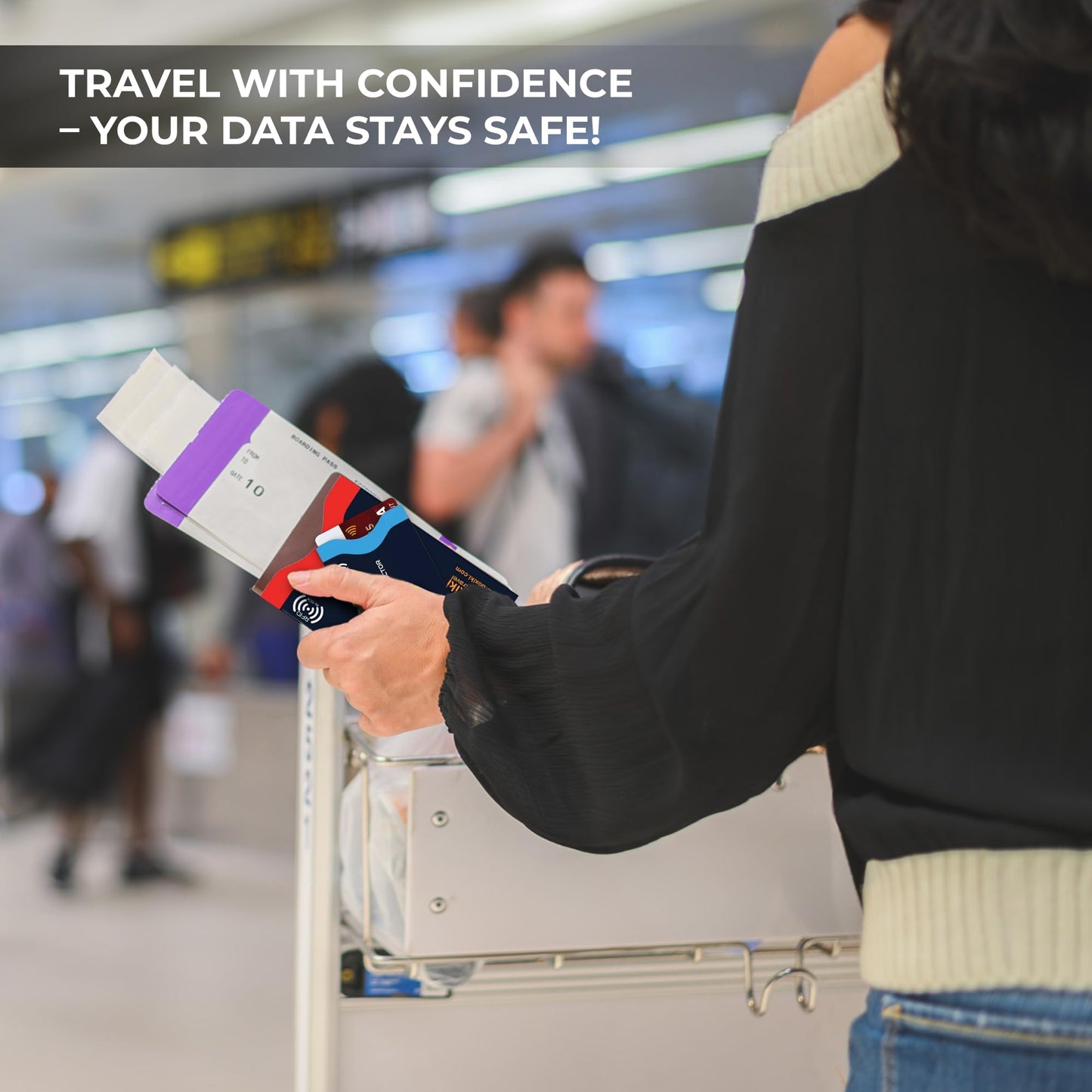 Boxiki Travel RFID Blocking Sleeves, Set with Color Coding, Navy Blue, Unisex Wallet, Protects Credit Cards and Passports