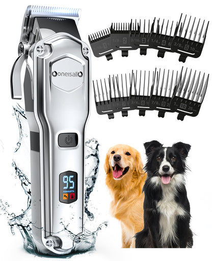 oneisall Dog Clippers for Grooming for Thick Heavy Coats/Low Noise Rechargeable Cordless Pet Shaver with Stainless Steel Blade/Waterproof Dog Shaver for Dogs Pets and Animals