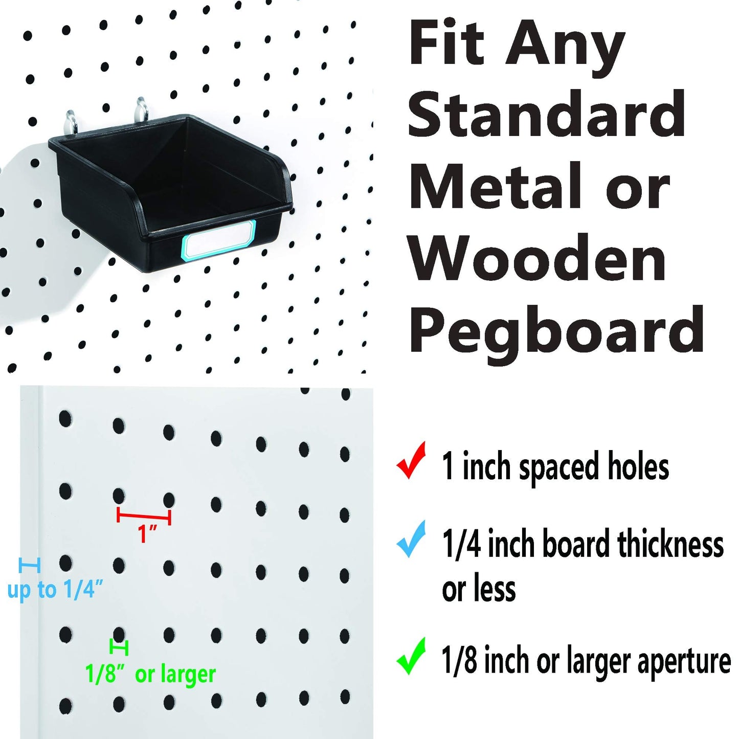 FRIMOONY Pegboard Bins with Hooks and Labels, for Organizing Accessories, 10 Packs, Black