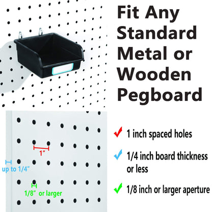 FRIMOONY Pegboard Bins with Hooks and Labels, for Organizing Accessories, 10 Packs, Black