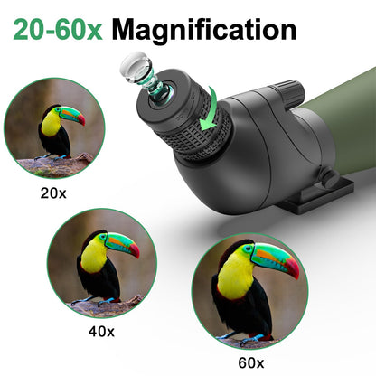 Gosky Flagship DiamondEdge 20-60x80 Spotting Scope with Tripod, Carrying Bag and Quick Phone Holder - BAK4 High Definition Waterproof Spotter Scope for Bird Watching Wildlife observing,Green