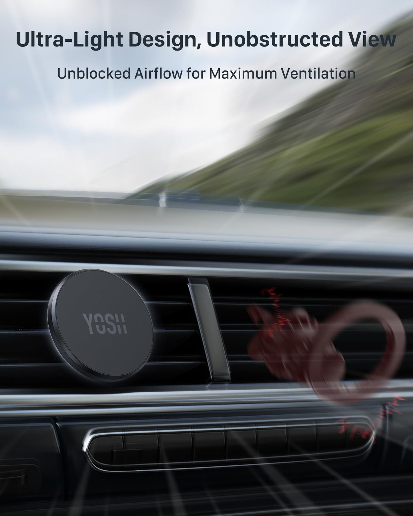 YOSH for MagSafe Car Mount, Magnetic Phone Holder for Car Vent, [1s Installation & Full Rubber Protection], N55 Magnets for iPhone 17/16/15/14/13/12, Fits MagSafe Cases, No Metal Plate Needed