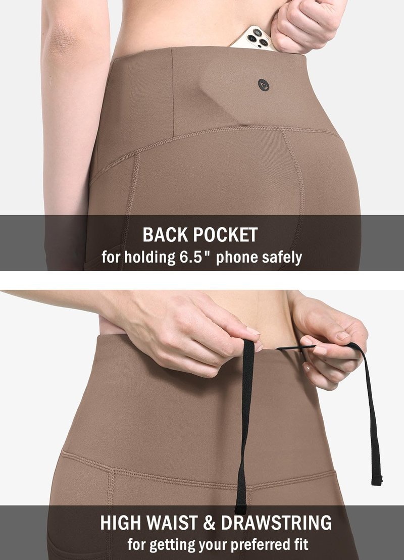 baleaf Women's Waterproof Leggings Fleece Lined Thermal Warm Winter Yoga Water Resistant Pants with Pockets Cocoa Creme XS