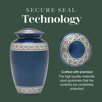 Eternal Harmony Cremation Urn for Human Ashes | Memorial Urn Carefully Handcrafted with Elegant Finishes to Honor and Remember Your Loved One | Adult Urn Large Size with Beautiful Velvet Bag (Blue)