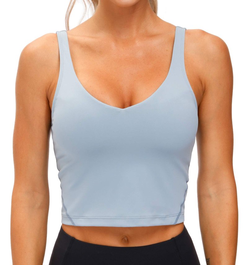 Women’s Longline Sports Bra Wirefree Padded Medium Support Yoga Bras Gym Running Workout Tank Tops (Denim Blue, Large)