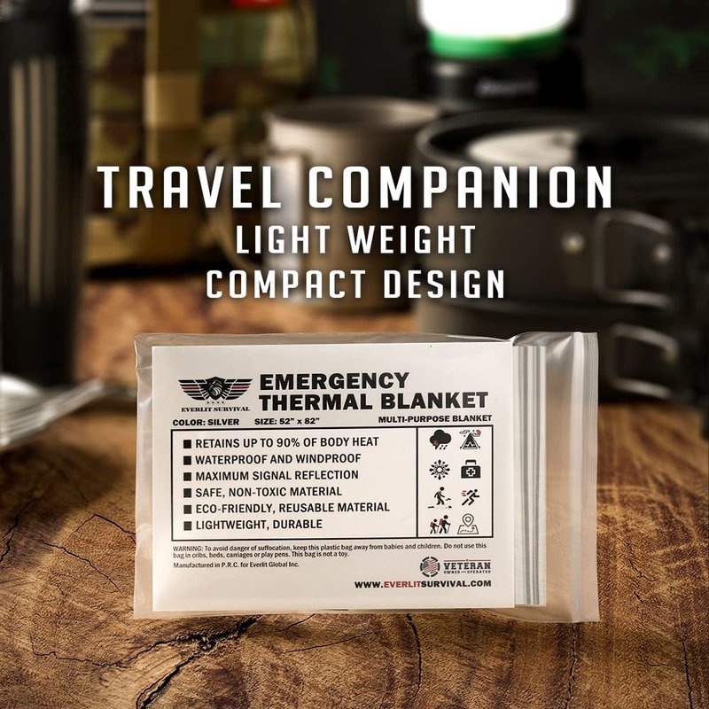 EVERLIT Survival Emergency Mylar Thermal Blankets -Space Blanket Survival kit Camping Blanket Perfect for First Aid Kit, Outdoors,Hiking,Survival,Bug Out Bag,Marathons (Silver, 12 Pack)