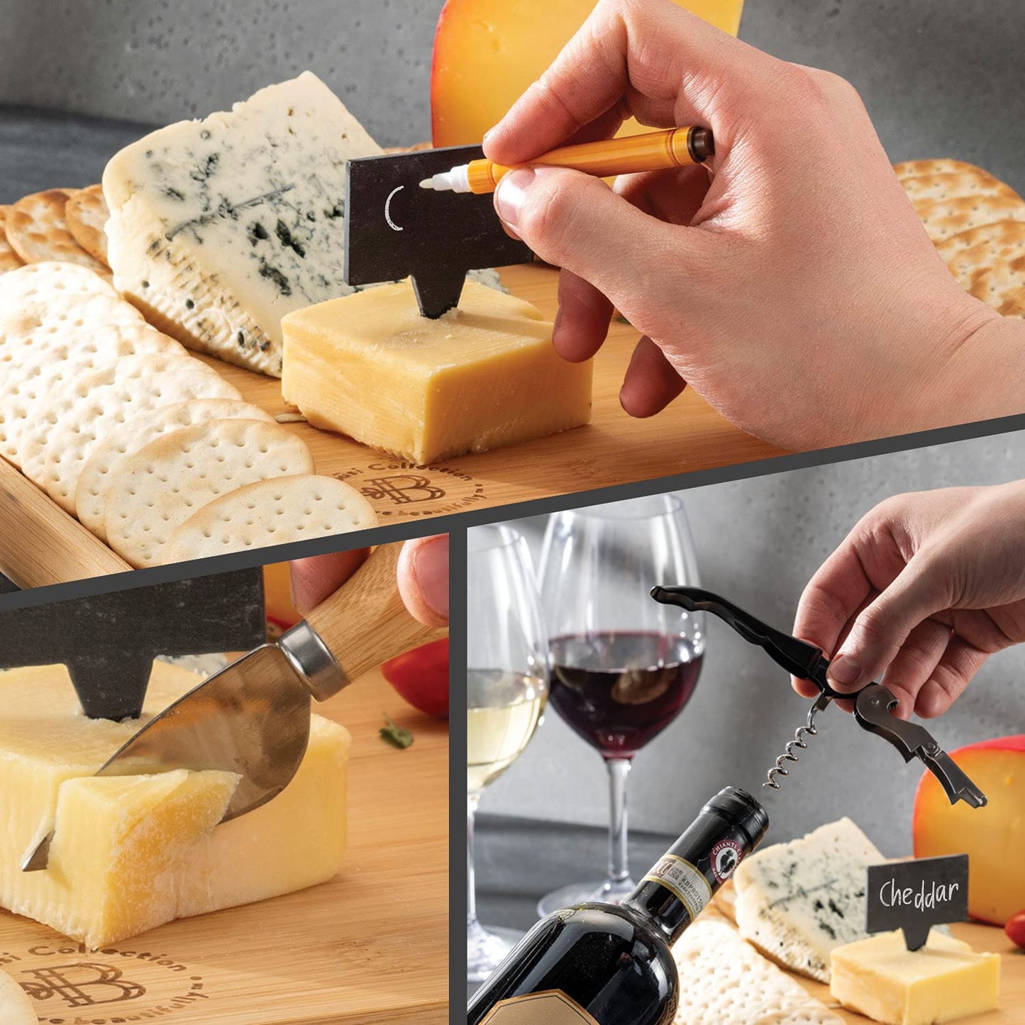Charcuterie Boards Gift Set by Bambüsi - Large Bamboo Cheese Board for Serving, Entertaining, Cheese Platter for Kitchen, House Warming Gifts New Home, Wedding, Bridal Shower, Birthday Gifts for Women