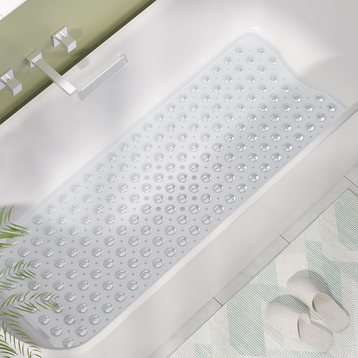 AmazerBath Shower Mat Non Slip 40 x 16 Inches, Shower Stall Mats with Suction Cups and Drain Holes, Non Slip Bath Mat for Tub for Elderly & Kids, Clear