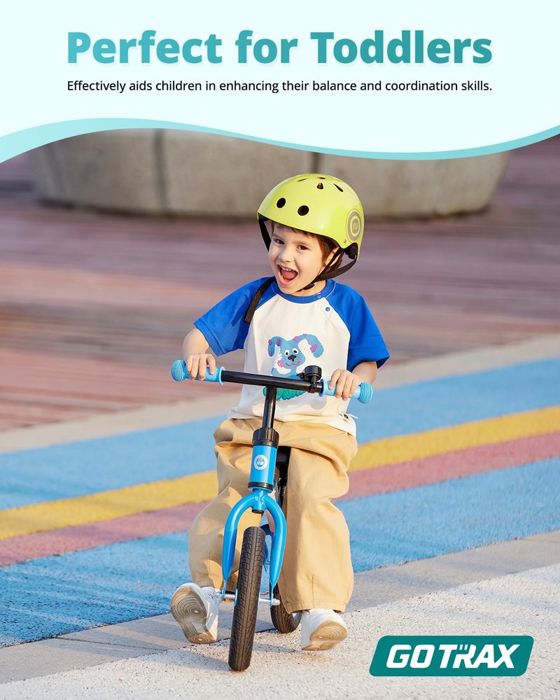 Gotrax KS12 Balance Bike for 2-5, 12" Toddlers Push Bike with LED Light, Adjustable Seat & Handlebar, Flat-Free Tires & Easy Assembly Kids Bicycle, Lightweight & No Pedal, Gift for Boys Girls, Blue