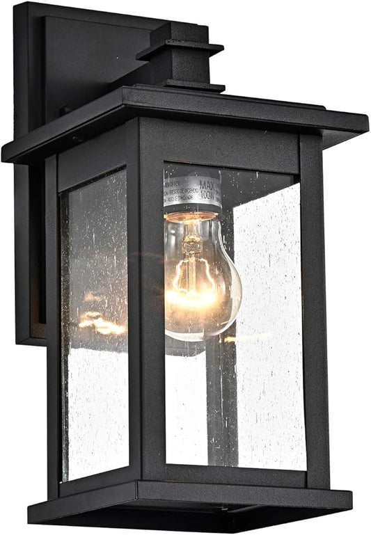 MICSIU Black Outdoor Wall Lantern Light Fixture, 12 Inch Glass Exterior Sconce Light Fixture, Clear Seedy Outdoor Lights for House, Porch, Garage, Garden