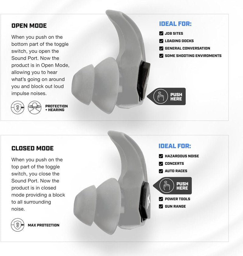 AXIL X30i Noise Reduction Ear Plugs - Hear-Through Mode Hearing Protection for Concerts & Sports - 25dB Reusable Foam & Silicone Eartips | Black