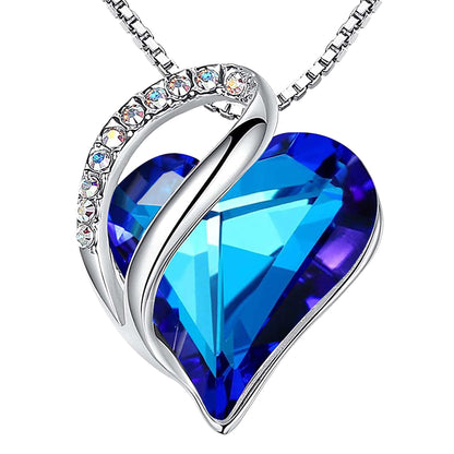 Leafael Valentine's Day Gift Necklaces for Women, Infinity Love Birthstone Heart Crystal Pendant, Birthday Anniversary Jewelry for Wife, Mom, and Her, Silver Plated, 18" + 2" Adjustable Chain
