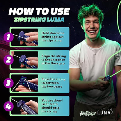ZipString Luma – Glow in the Dark String Launcher Toy – Viral Outdoor Fidget Toy for Kids & Adults – Cool Rechargeable Toys – Cosmic Green Glow Zip String