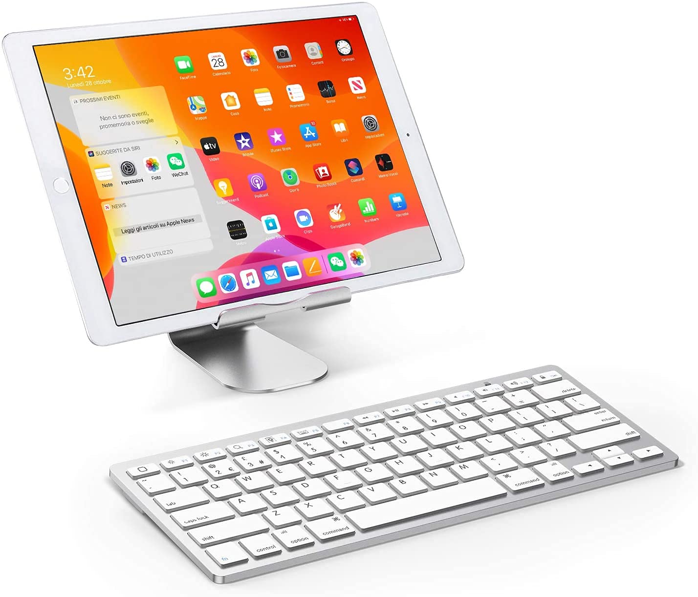 OMOTON Bluetooth Wireless Keyboard for iOS Compatible with iPad Pro/Air/Mini, iPhone and More, UK QWERTY Keyboard Layout, Silver