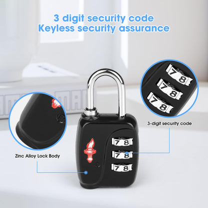 iGurutr TSA Locks 4-Pack - Ultra Lightweight Travel & Gym Combo Locks (54g Each!), TSA Approved Secure Luggage Locks for Suitcases, School Backpacks, Lockers - 3-Digit Code, 2.36in Compact Design