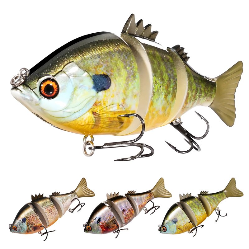 FONMANG 3-Pieces Swimbait Fishing Lures, 4.3in Lifelike Bluegill Multi-Jointed Slow Sinking Swim Bait, Fishing Lure for Large-Sized Bass, Walleye and Pike Fish in Freshwater and Saltwater-3Color