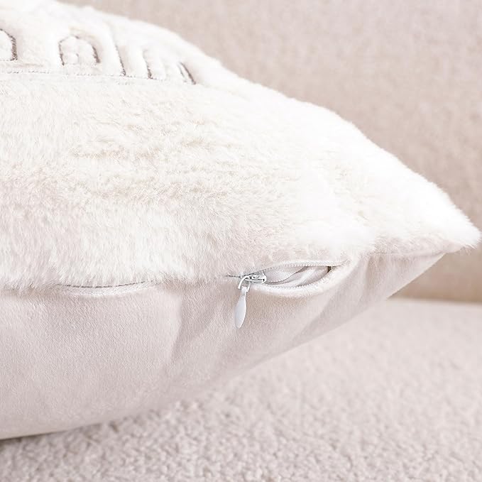 Christmas Throw Pillow Covers 18x18 Set of 2,Soft Plush Faux Fur Christmas Pillows Covers Embroidery Decorative Throw Pillows for Couch Bedroom Holiday Festivals Winter Home Decor