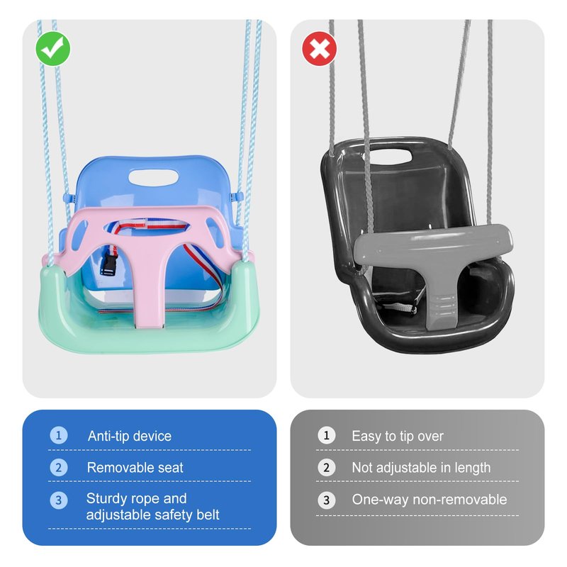 nets Tribe Toddler Swing, 3-in-1 Baby Swing Seat, Anti-Flip Snug & Secure Detachable Kids Swing Set, Infants to Teens Swing Seat for Playground Indoor Outdoor. (Macaron Green)
