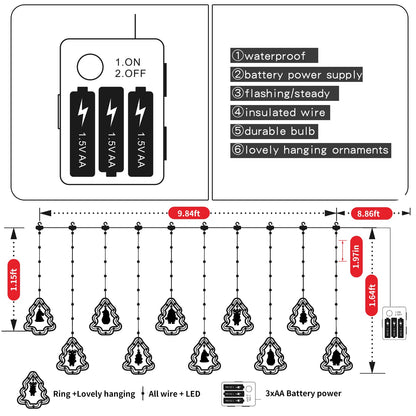MILEXING Christmas Lights, 10 Tree Lights 120 LED Christmas Decorations Indoor, Battery Operated Christmas Window Lights 9.84 ft Waterproof String Light for Bedroom Party Curtain Decor
