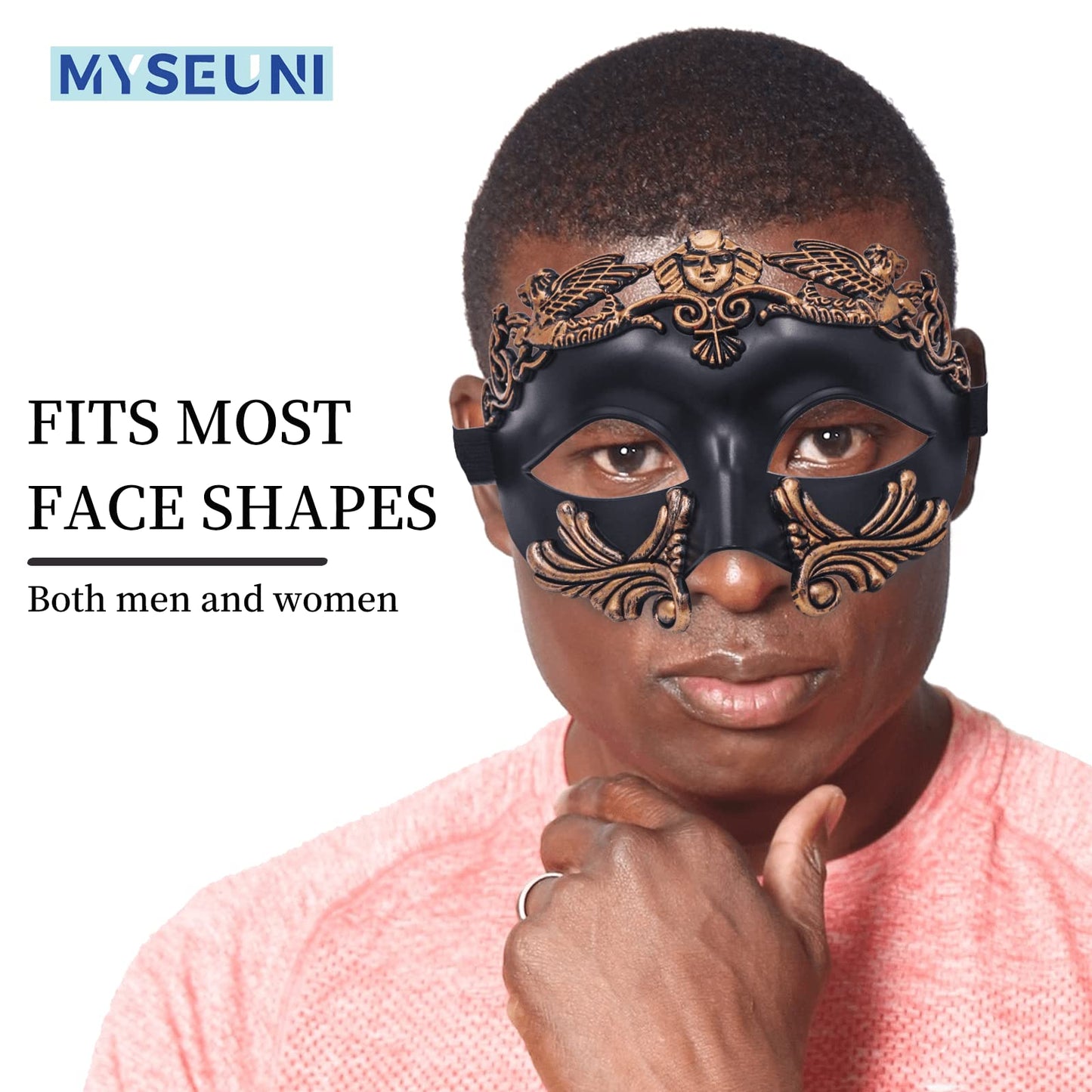 MYSEUNI Masquerade Mask for Men - Roman Greek Venetian Half-face Mask for Mascarade Ball Halloween Party Mardi Gras Masks Costume Accessory