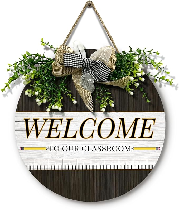 Welcome Sign for Classroom Door Welcome to Our Classroom Sign for Front Door Rustic Round Wood Hanging Sign for Classroom Outdoor School Wall Indoor Decor 12×12 Inch