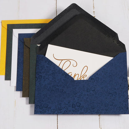 Topeen 50 Pieces A7 Envelopes 5x7, Dark Green, Flower Pattern, Luxury Mailing Envelopes with Gold Stickers for Invitations, Wedding, Graduation, Baby Shower
