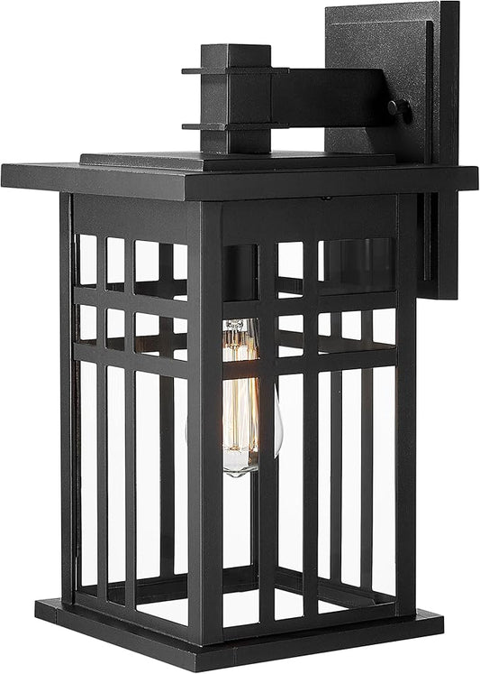 zeyu Farmhouse Outdoor Wall Light Fixture, 16 Inch Exterior Wall Sconce Lighting for Patio House, Die-Cast Aluminum with Clear Glass, Black Finish, 20068B-L BK