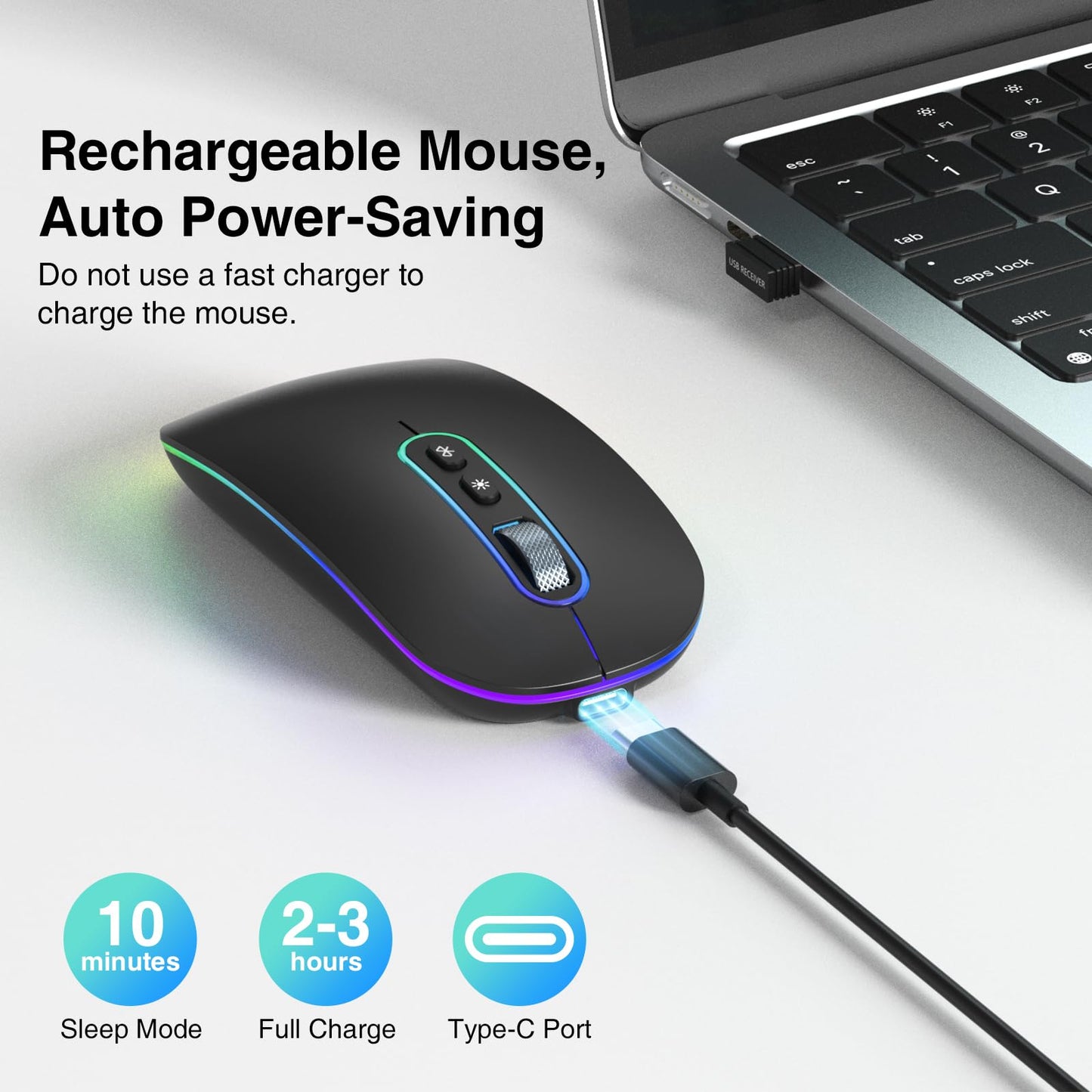 Rechargeable Wireless Mouse, 2.4G & Bluetooth Mouse for Laptop Slim Silent Mice Ergonomic Cordless Design with USB & 1600 DPI Compatible with Macbook iPad PC Computer Notebook Laptop